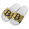 Gold Bitcoin Symbol Print White Slide Sandals