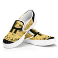 Gold Bitcoin Symbol Print White Slip On Sneakers