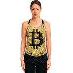 Gold Bitcoin Symbol Print Women's Racerback Tank Top