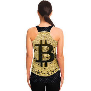 Gold Bitcoin Symbol Print Women's Racerback Tank Top