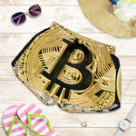 Gold Bitcoin Symbol Print Women's Shorts