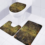 Gold Boho Dragonfly Print 3 Piece Bath Mat Set