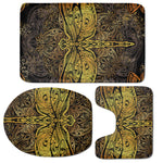 Gold Boho Dragonfly Print 3 Piece Bath Mat Set