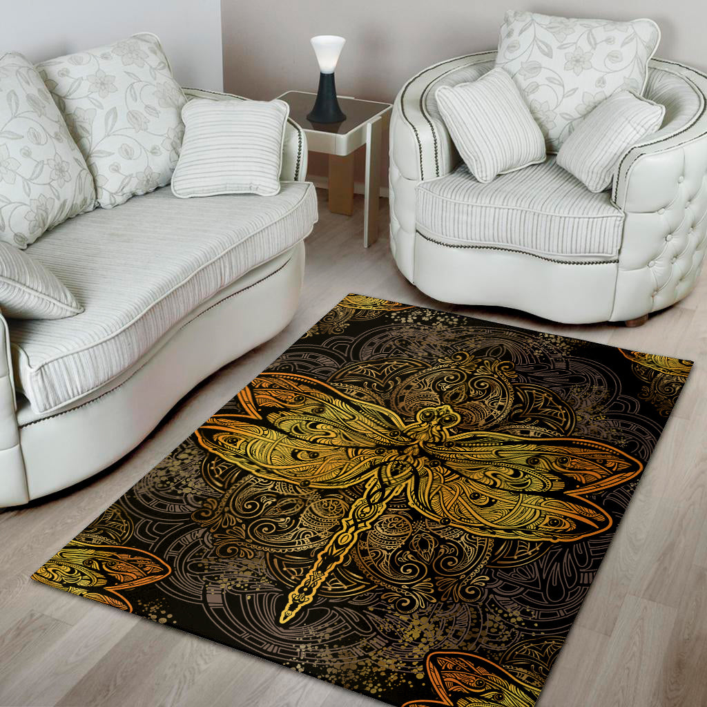 Gold Boho Dragonfly Print Area Rug