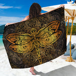 Gold Boho Dragonfly Print Beach Sarong Wrap