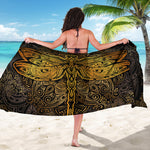 Gold Boho Dragonfly Print Beach Sarong Wrap