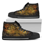 Gold Boho Dragonfly Print Black High Top Shoes