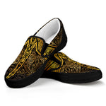 Gold Boho Dragonfly Print Black Slip On Shoes