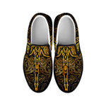 Gold Boho Dragonfly Print Black Slip On Shoes
