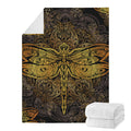 Gold Boho Dragonfly Print Blanket