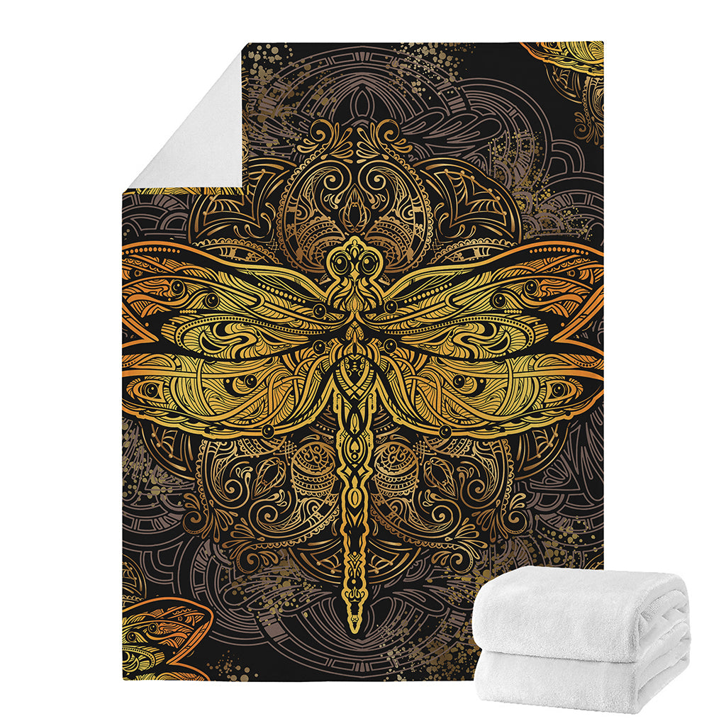 Gold Boho Dragonfly Print Blanket