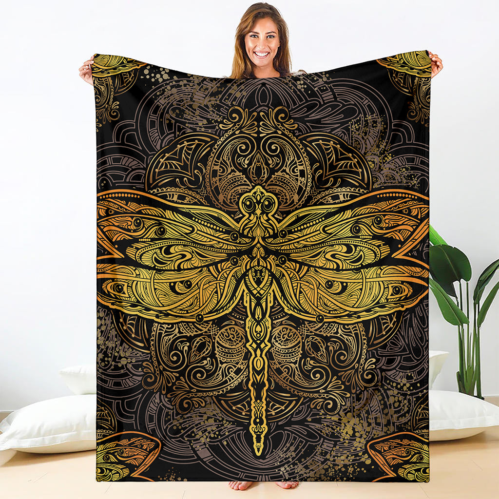 Gold Boho Dragonfly Print Blanket