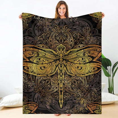 Gold Boho Dragonfly Print Blanket