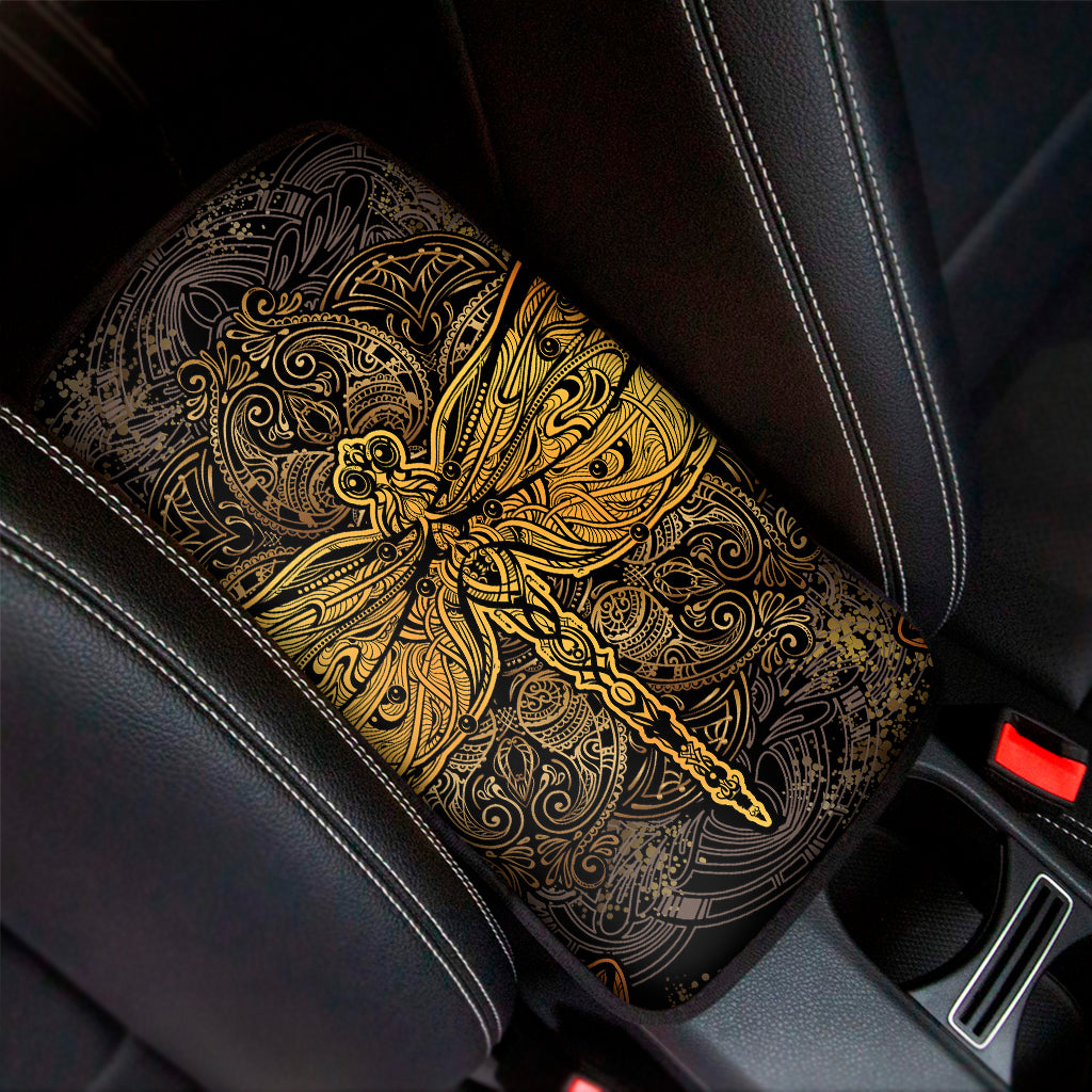 Gold Boho Dragonfly Print Car Center Console Cover