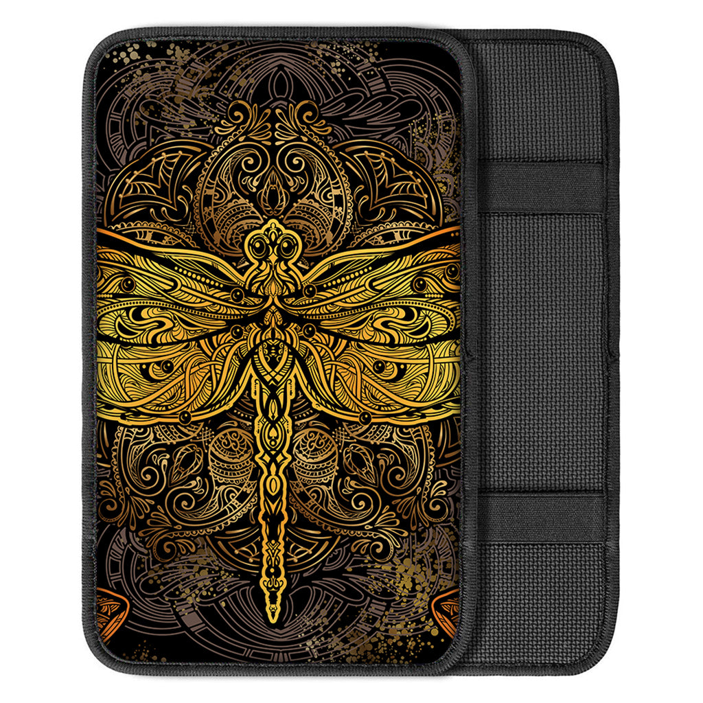 Gold Boho Dragonfly Print Car Center Console Cover