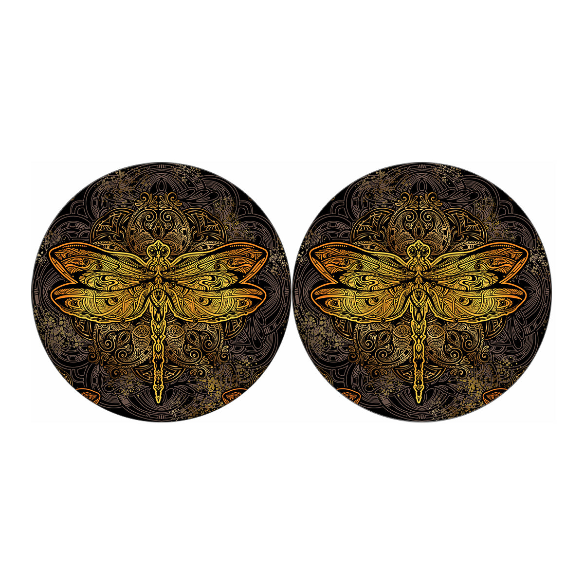 Gold Boho Dragonfly Print Car Coasters