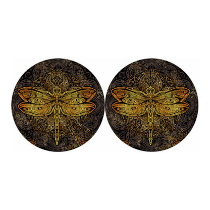 Gold Boho Dragonfly Print Car Coasters