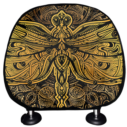 Gold Boho Dragonfly Print Car Headrest Covers
