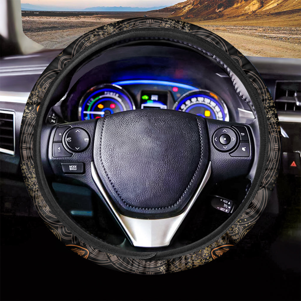 Gold Boho Dragonfly Print Car Steering Wheel Cover