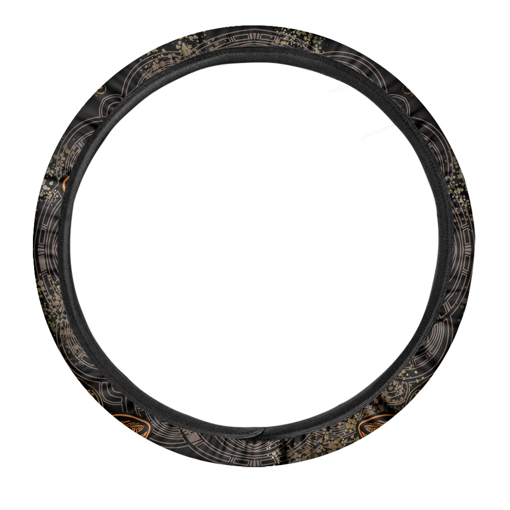 Gold Boho Dragonfly Print Car Steering Wheel Cover