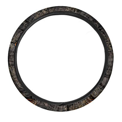 Gold Boho Dragonfly Print Car Steering Wheel Cover