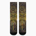 Gold Boho Dragonfly Print Crew Socks