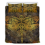 Gold Boho Dragonfly Print Duvet Cover Bedding Set