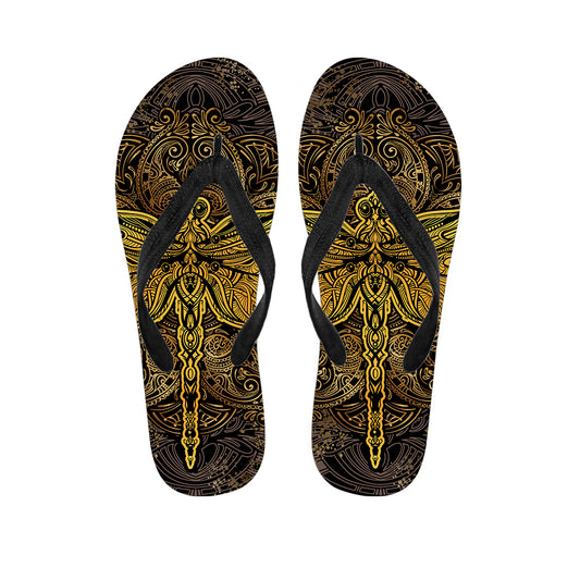 Gold Boho Dragonfly Print Flip Flops