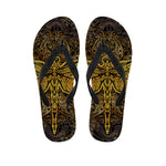 Gold Boho Dragonfly Print Flip Flops