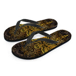 Gold Boho Dragonfly Print Flip Flops