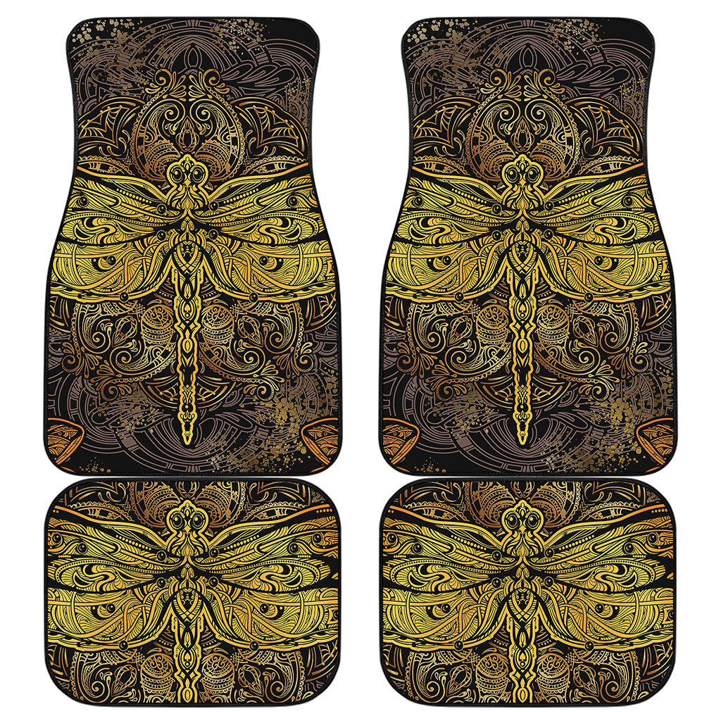 Gold Boho Dragonfly Print Front and Back Car Floor Mats