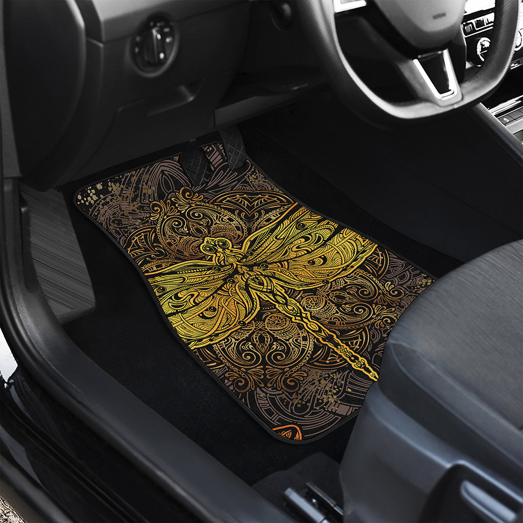 Gold Boho Dragonfly Print Front and Back Car Floor Mats