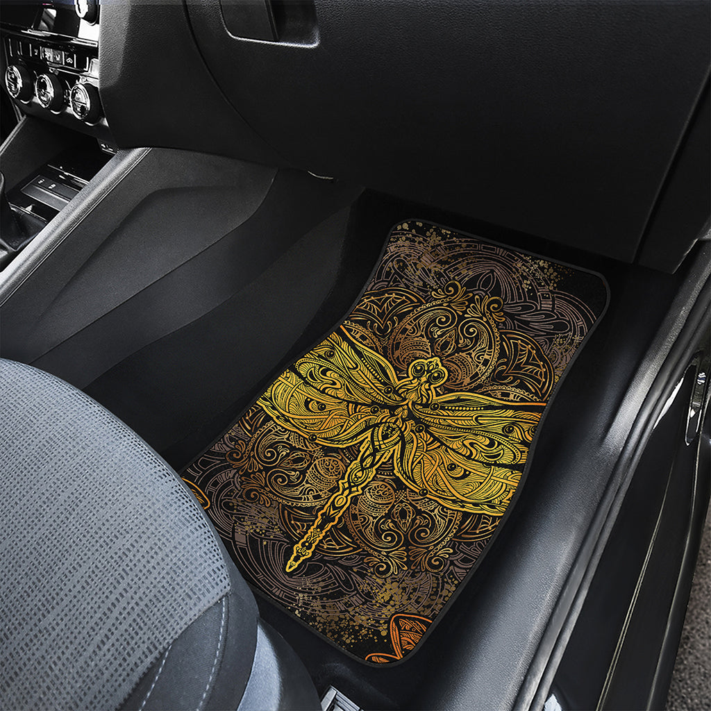 Gold Boho Dragonfly Print Front and Back Car Floor Mats