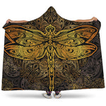Gold Boho Dragonfly Print Hooded Blanket