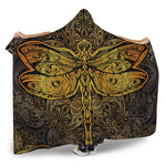 Gold Boho Dragonfly Print Hooded Blanket