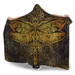 Gold Boho Dragonfly Print Hooded Blanket