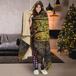 Gold Boho Dragonfly Print Hooded Blanket