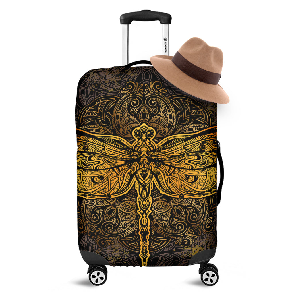 Gold Boho Dragonfly Print Luggage Cover