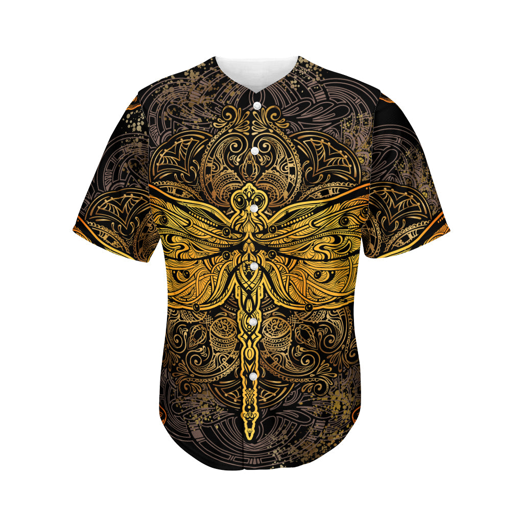 Gold Boho Dragonfly Print Men's Baseball Jersey