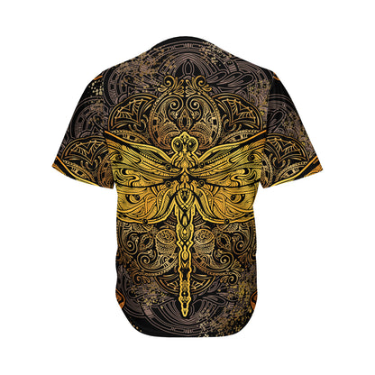 Gold Boho Dragonfly Print Men's Baseball Jersey