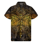 Gold Boho Dragonfly Print Men's Short Sleeve Shirt