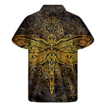 Gold Boho Dragonfly Print Men's Short Sleeve Shirt