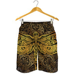 Gold Boho Dragonfly Print Men's Shorts