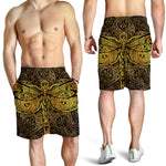 Gold Boho Dragonfly Print Men's Shorts