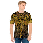 Gold Boho Dragonfly Print Men's T-Shirt