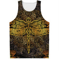 Gold Boho Dragonfly Print Men's Tank Top