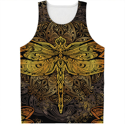 Gold Boho Dragonfly Print Men's Tank Top