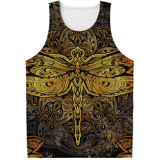 Gold Boho Dragonfly Print Men's Tank Top