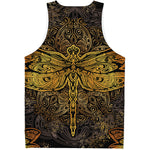 Gold Boho Dragonfly Print Men's Tank Top