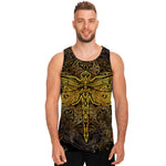 Gold Boho Dragonfly Print Men's Tank Top